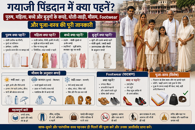 गया जी पिंडदान के लिए पारंपरिक और सादे वस्त्रों में तैयार श्रद्धालुओं का सांकेतिक दृश्य