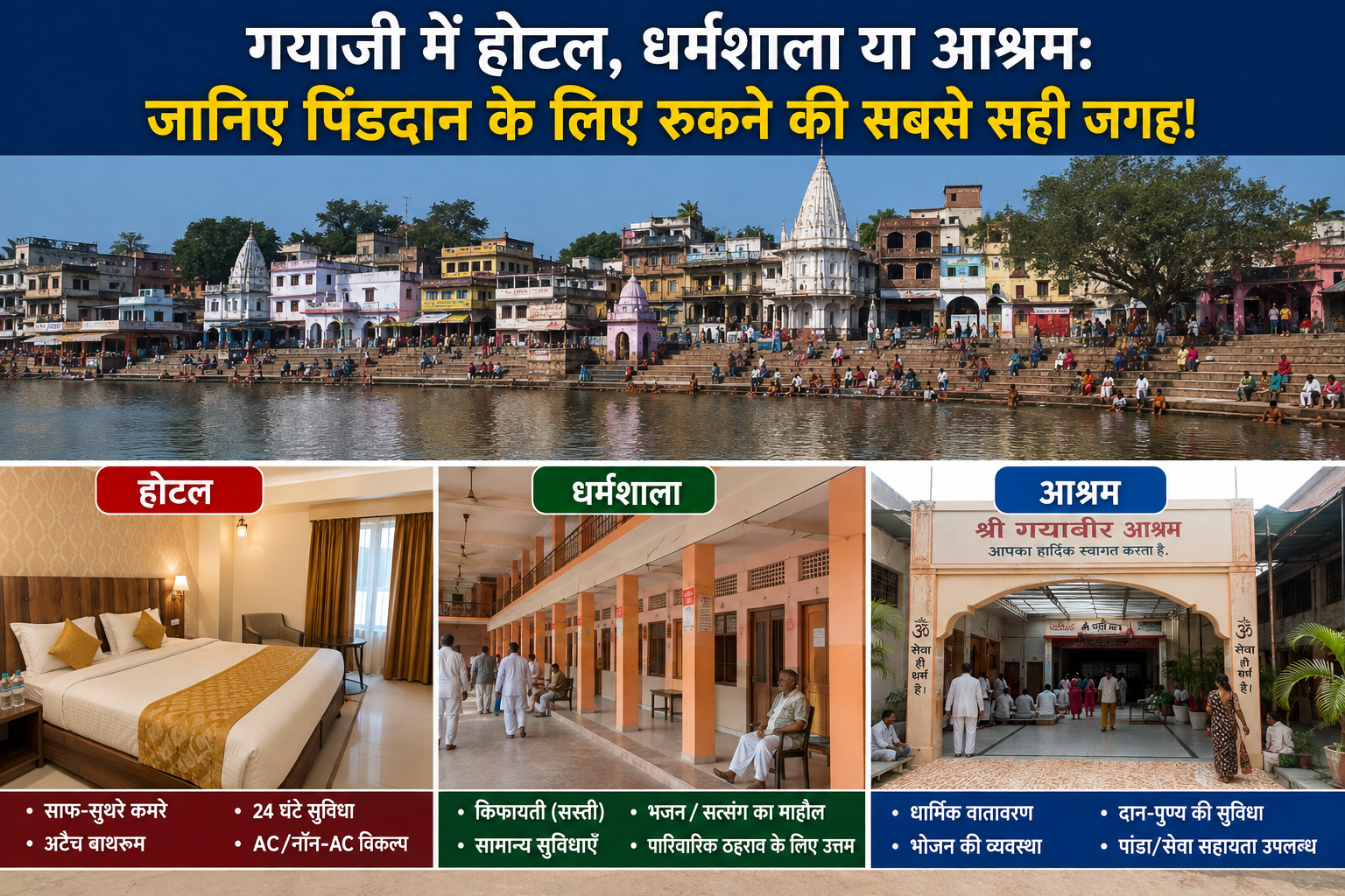 गया जी में पिंडदान के लिए आए परिवार के लिए होटल और धर्मशाला में ठहरने की व्यवस्था का सांकेतिक दृश्य