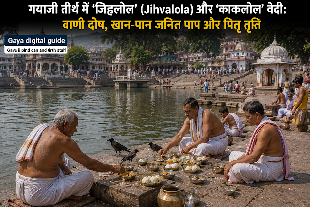 गयाजी में जिह्वलोल कुंड तट पर काकलोल शिला पर वाणी दोष निवारण हेतु मधुर पिंड अर्पित करते श्रद्धालु